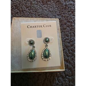 Charter Club Teal Pearl Halo Drop Earrings. NEW